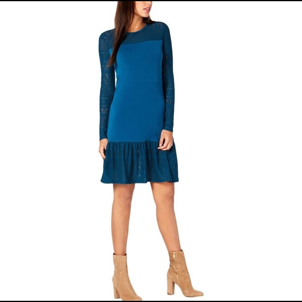 Michael Kors Lace Pointelle Trim Long Sleeve Dress
